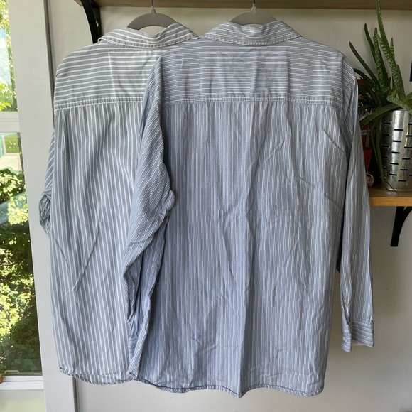 Old Navy Set/2 Blue Gray White Striped Woven Button Down Men’s Dress Shirts XL - Picture 6 of 10